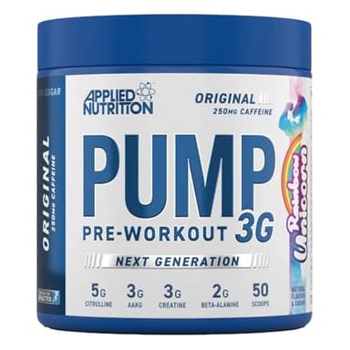 Applied Nutrition Pump 3G Pre Workout, Boisson de Pré-Entraînement, Booster Musculation, Énergie, Concentration et Performance (375g (Pack of 1), Rainbow Unicorn)