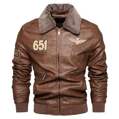 Generisch Veste en cuir bomber pour homme en cuir vintage Blouson pilote Fit confortable Veste vintage Leather Jacket Classique Vestes d'aviateur, café, M