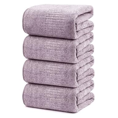 SEISSO Lot de 4 Serviettes de Bain 88.9×160 cm en Bambou Microfibre – Douces, absorbantes, séchage Rapide – pour Adultes, Usage Salle de Bain et Plage Couleur Violette