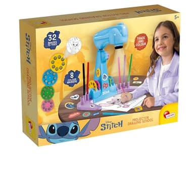 Lisciani – Disney Stitch – École de Dessin par Projection pour Enfants dès 5 Ans – Projecteur LED avec 4 Disques – Kit Créatif avec Feutres, Autocollants et Feuilles – Activité Manuelle sans Écran