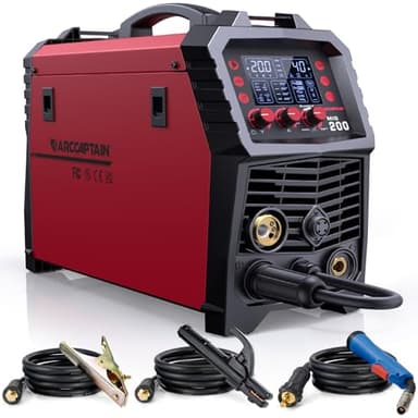 ARCCAPTAIN Poste à Souder MIG MAG, 200Amp 6 en 1 Gaz MIG/Sans gaz Flux Core MIG/Électrode Enrobée/Lift TIG/Soudage par points/Pistolet à fil 230V Machine de soudage multi-processus en aluminium