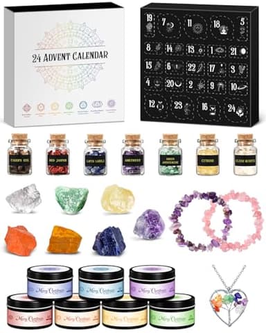 Calendrier de l'Avent 2025 Bougies de Chakra avec Cristal Pierres, Coffret Bougies Parfumées Cadeau pour Femmes la méditation,Bougies Parfumées de Spirituelle pour le Yoga