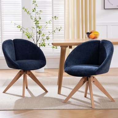 Ya-Home Lot de 2 Chaise de Cuisine Chenille Moderne Chaise de Salle à Manger Confortable et Rembourrée, avec Pieds Bois, Chaise Pivotante pour Cuisine, Bleu