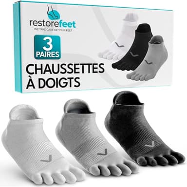 Chaussettes 5 Doigts Femme Homme Lot 3 Paires Chaussettes Sport Respirantes Barefoot Anti Ampoules Yoga Course Pieds Sensibles (FR/ES, Alpha/lettres, M, Taille normale, Taille normale, Multicolore)