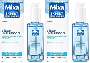 Mixa Expert Peau Sensible - Sérum Hyalurogel - Booster Hydratation 24h Repulpant - Acide Hyaluronique Pur, Vitamine B3 + B5 (Lot de 2)
