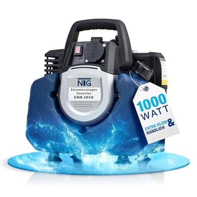 NTG Générateur de courant Inverter, volume du réservoir de 3 l, générateur jusqu'à 1000 W, petit et maniable avec poignée de transport, autonomie jusqu'à 4 h, 65 dB(A) silencieux, essence, moteur 2