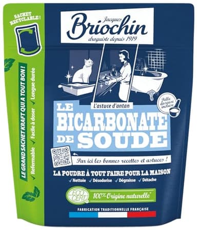 Jacques Briochin Bicarbonate de Soude en Poudre ECOCERT 900g Maxi Format - Nettoyant Multi Surface Naturel, Anti Mauvaises Odeurs - Sachet Refermable ,L'emballage peut varier