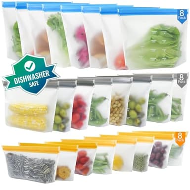 Lot de 24 sac congelation reutilisable et Stand Up,Sac congelation en silicone sans BPA, Sacs de rangement en silicone réutilisables Étanches pour Ranger Légumes, Fruits,Sandwich, LéGumes, Viandes