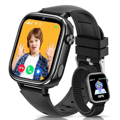 SWGOTA 4G Montre Connectée Enfants avec GPS et Téléphone, Appels Vidéo, Messages, Mode École, Appel d'urgence SOS, Étanche IP68, Réveil, Podomètre, Musique - Cadeau pour Garçons et Filles (Noir)