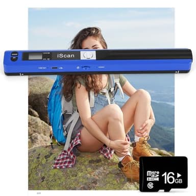 Scanner de Documents Portable AOZBZ Scanners d'images USB 900DPI Scanners de Photos Couleur A4 Numérisation (Carte 16GTF), Bleu (Scanner + Carte 16GTF)