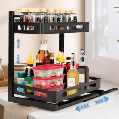 VINATO Rangement sous Evier Cuisine, 2 Niveaux étagère Organisateur Coulissant, Hauteur RéGlable Tiroir, Placard Organisation Pour Salle de Bain, Salle, Meuble, Noir