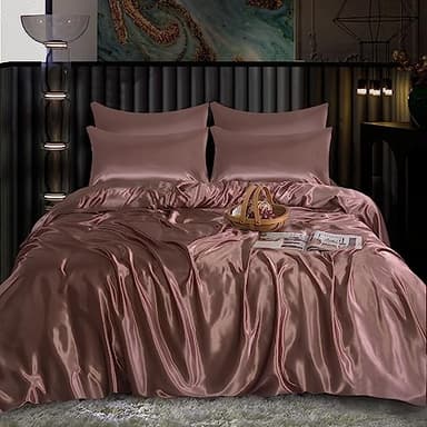 ROOEE Parure de lit complète en satin de soie - 6 pièces - Drap-housse, housse de couette et 4 taies d'oreiller - Couleur - Rose poudré Taille - King size