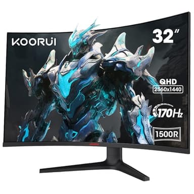 KOORUI Écran PC Gaming Incurvé 31,5 Pouces, Ultrawide QHD(2560 * 1440), 1500R, UltraLarge, VA, 170Hz, 2xHDMI (170HZ Or 144HZ), DP (170Hz) AdaptiveSync, DCI P3 90%, VESA 75x75mm, Soins des Yeux