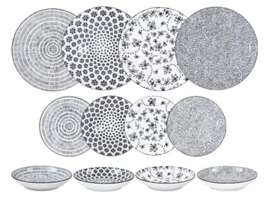 IBILI - Service de table 12 pièces Armonia noir, assiettes en porcelaine pour 4 personnes