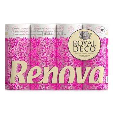 Renova Papier Hygiénique Deco|12 rouleaux|Décoré|Confort|4 plis Blanc
