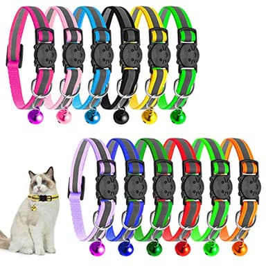 SOSPIRO Collier Anti-étranglement pour Chat avec Sangle Réfléchissante, Cloche et Boucle de Ceinture à Dégagement Rapide - 12 Pièces pour Chaton et Chiot