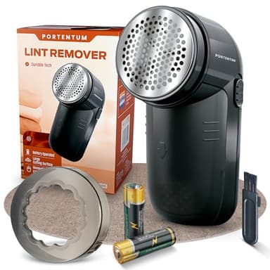 PORTENTUM Rasoir Anti Boulocheet Anti Peluche Électrique - Lames en Acier Inoxydable. Conteneur à Peluches Amovible. Piles incluses et Brosse de Nettoyage, 8 * 9 * 13.8, Noir