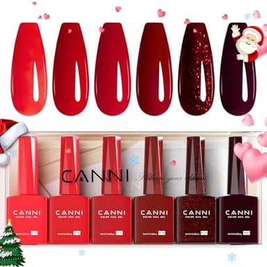 CANNI Vernis à Ongles Gel Semi Permanent 6 Couleur UV Nail Polish rouge pailleté gltter red Semi-permanent Valentinstag für Maniküre Nageldesign 9ml