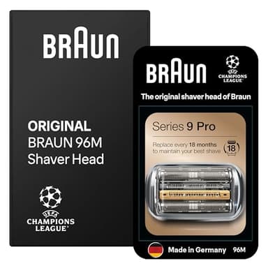 Braun Tête De Rasoir Electrique Homme Series 9 PRO + 96M Noire, ORIGINALE, Remplacement De La Grille Pour Un Rasage De Près, Lames Ultra Fines, Elément De Rechange OFFICIEL
