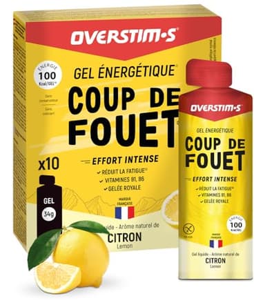 Overstim.s - Gel Coup de Fouet (10 sachets) - Gel énergétique pour le sport (vélo, course à pied...) - Energie instantanée - Efforts intenses et passages difficiles - 100 kcal/gel - Saveur Citron