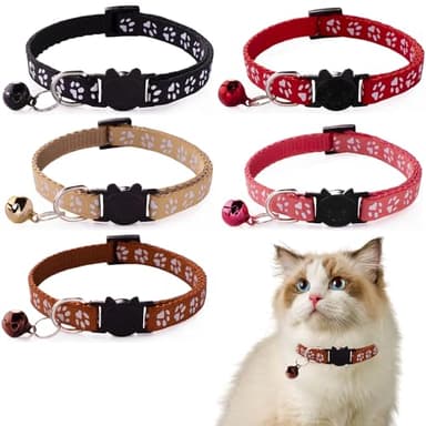 LQUYTA 5 Pièces Collier Chat Anti Étranglement Motif Chat Avec Boucle de Sécurité Collier Chat Avec Clochette Collier Chat Taille Adjustable (5 Couleurs)
