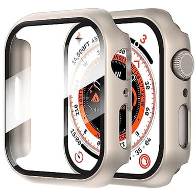 Diruite 2 Pièces Coque pour Apple Watch SE 3/2/1 /Series 6 5 4 40mm Protection Écran Dur PC Matériel Ultra Mince Verre Trempé Écran Case,Titane Acier,40mm