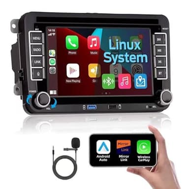 [Nouvelle Version] KTTCORLP Autoradio Carplay Golf 6 5 VW Passat Jetta Caddy Polo CC EOS T5 Skoda, 7 Pouces sans Fil Carplay & Android Auto, Puissance élevée/Bluetooth/FM/AM Radio/USB/DSP/RDS