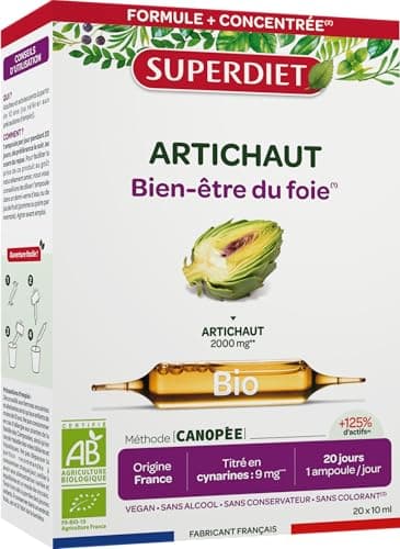 SuperDiet Artichaut Bien être du foie 20 ampoules de 15ml soit 300ml (Produit certifié bio)