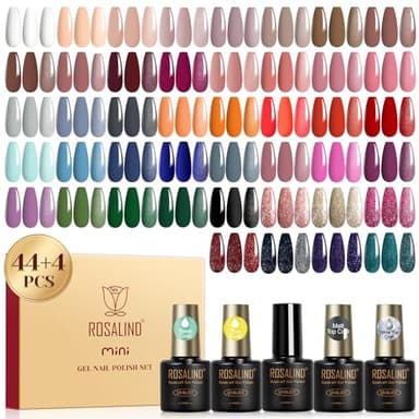 ROSALIND Vernis Semi Permanent, 48PCS Nude Marron Rouge Orange Violet Couleurs Vernis Gel Semi Permanent, Mini UV/LED Semi-permanent Bleu Vert Gris Nail Art Manucure Automne Hiver