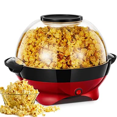 HOUSNAT Machine à pop-corn - Grande capacité de 5,5 l - 800 W - Avec revêtement antiadhésif et surface chauffante amovible - Silencieuse et rapide
