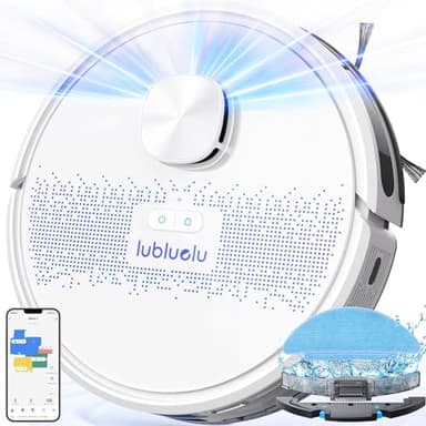 Lubluelu Robot Aspirateur Laveur 2 en 1, 4000Pa LiDAR Laser,10 Zones Interdites Modifiables,Navigation par Cartes Intelligent,Contrôlé par APP, Idéal pour Poils d'animaux,Sols - Blanc