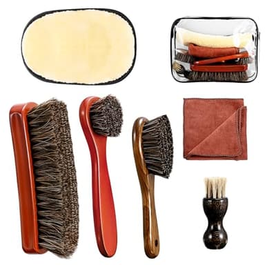 lompyeu Brosses à Chaussures,Brosse CRIN Cheval,Kit Nettoyage Chaussure,4 Brosses Applicatrices de Cirage,1 Gant de Nettoyage en Microfibre pour Entretien Cuir et Voiture