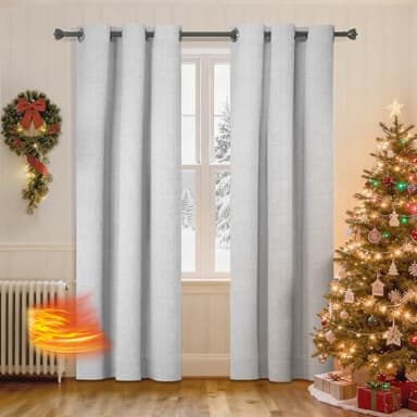 Ystyle Rideau Occultant 100% Effet Lin, Rideau Thermique Isolant Anti Froid Et Chaleur 2 Pièces, 140×240 Rideau Phonique Anti Bruit, Rideaux Moderne Chambre Maison Salon À Oeillets, Gris Blanc