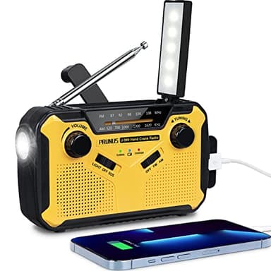 Portable Radio Dynamo Survie, PRUNUS J-369 AM/FM Radio Manivelle Solaire, Portative Radio à Pile avec 3000mAh Power Bank/SOS Alarm/Lampe Poch/3W Haut-parleurs, Ourdoor, Emergency.