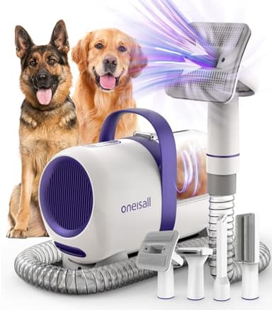 oneisall Aspirateur pour chiens avec brosse,Puissance d'aspiration élevée Brosse pour chiens aspirateur avec 12000 Pa,Aspire 99.99% des poils d'animaux (1,5L) avec 4 accessoires d'entretien(Pourpre)