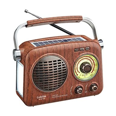 Gelielim Radio rétro portable, radio AM FM courte avec meilleure réception, petite radio vintage avec haut-parleur Bluetooth, prend en charge carte TF/lecteur USB, lampe de poche d'urgence