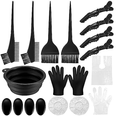 18 Pièces Outil Ensemble de Coloration des Cheveux, avec Bol de Teinture, Pinceaux, Cache-Oreilles, Gants, Pince à Cheveux pour DIY Salon Coiffure Usage Domestique