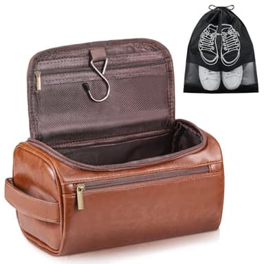 Zocipro Trousse de Toilette Homme en Cuir PU avec Sacs à Chaussures – Sac de Toilette Homme Grand, Nécessaire de Voyage Masculin avec 3 Compartiments, Crochet & Poignée, Idéal Voyage & Sport