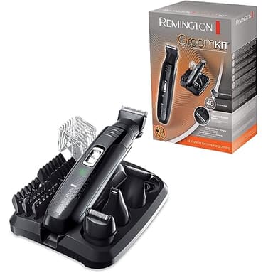 Remington Tondeuse Barbe [Multifonction 10 accessoires] GroomKit (Polyvalent: Poils du visage, 4 têtes interchangeables, Lames Titanium lavables, Sans fil, Socle de rangement) Tondeuse PG6130