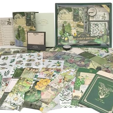 ROEOWENE 410PCS Kit Scrapbooking DIY Journal Accessoire Vintage Stickers Esthétique Scrapbooking Materiel Kit Complet Autocollant Scrapbooking Accessoires Set DIY Cadeau Ado,Adolescentes-Vert
