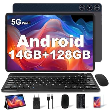 DMOAO Tablette 10 Pouces avec 14 Go RAM +128 Go ROM, 2 en 1 Tablette Android 13, Octa-Core 1 to Extensible, WiFi 5G, Camera 8MP+5MP, 8000 mAh, Tablette avec Clavier, BT5.0/GPS/OTG, Gris