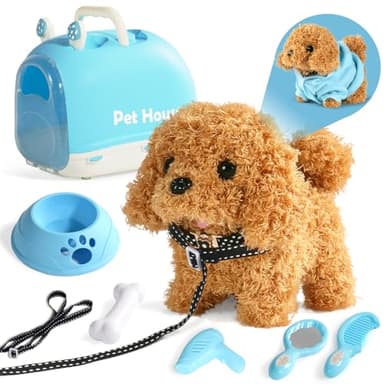TONZE Chien Interactif Jouet Enfant 2 3 Ans Fille Garçon Jouet Enfant Cadeau 2 3 Ans Fille Réaliste Chien Peluche Qui Marche et Aboie Robot Réaliste