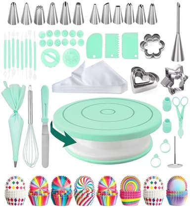 Jemkgeik Kit Patisserie,Plateau Tournant Patisserie,Patisserie Accessoire,Ustensiles à Pâtisserie Inclure Plateau Tournant, Poche a Douille, Decoration Gateau Anniversaire (Vert)