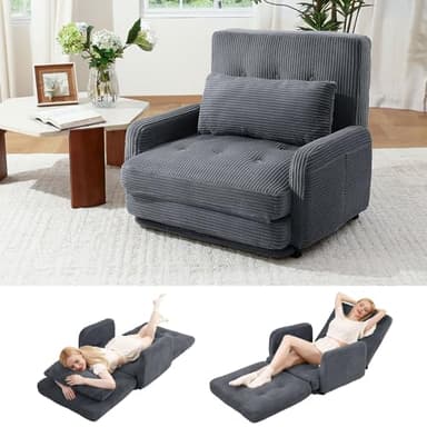 HomeMiYN Canapé-lit Pliable avec Dossier Inclinable, Fauteuil Convertible en Lit 4 en 1 Portable pour Petits Espaces, Tissu Velours Côtelé avec embourrage en Éponge, Gris Anthracite