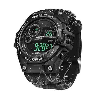 TEKMAGIC Montre Bracelet Hommes Garçon de Natation 100m Résistant à l'eau Montre Plongée avec Fonctions d'Chronomètre, Chronographe, Alarme, Double Fuseau Horaire, Format 12/24 Heures