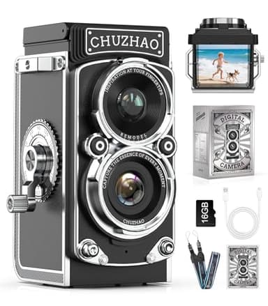 CHUZHAO Appareil Photo Numérique Rétro Vintage 12 MP 1080P FHD TLR avec Mise au Point Automatique, Carte Mémoire 16 Go - Compact Portable pour Enfants, Adolescents