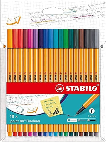STABILO Stylo feutre pointe fine point 88 - Etui carton x18 stylos feutres - coloris intenses