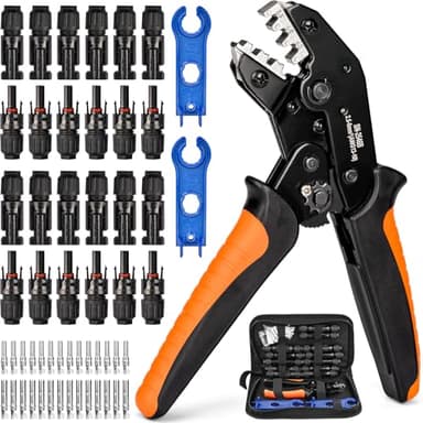 Kit d'outils de sertissage solaire pour câbles PV de 2,5/4/6 mm²,1 pince à sertir, 12 paires de connecteurs mâle/femelle,14 paires connecteurs de câble,2 Pièces de Clé,pour Câble PV de Panneau Solaire
