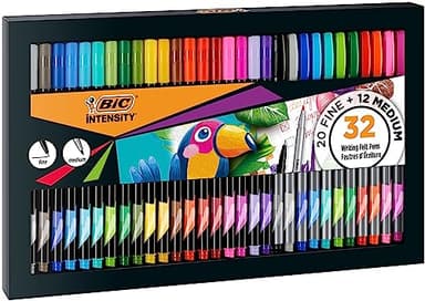 BIC Intensity Bille Set de Feutres d'Ecriture à Pointe Fine et Moyenne - Couleurs Assorties, Coffret Cadeau