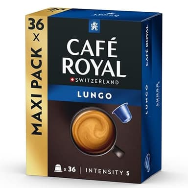 Café Royal Lungo – Capsules de café compatibles Nespresso, 100% Arabica, torréfaction moyenne, intensité 5/12, 36 capsules